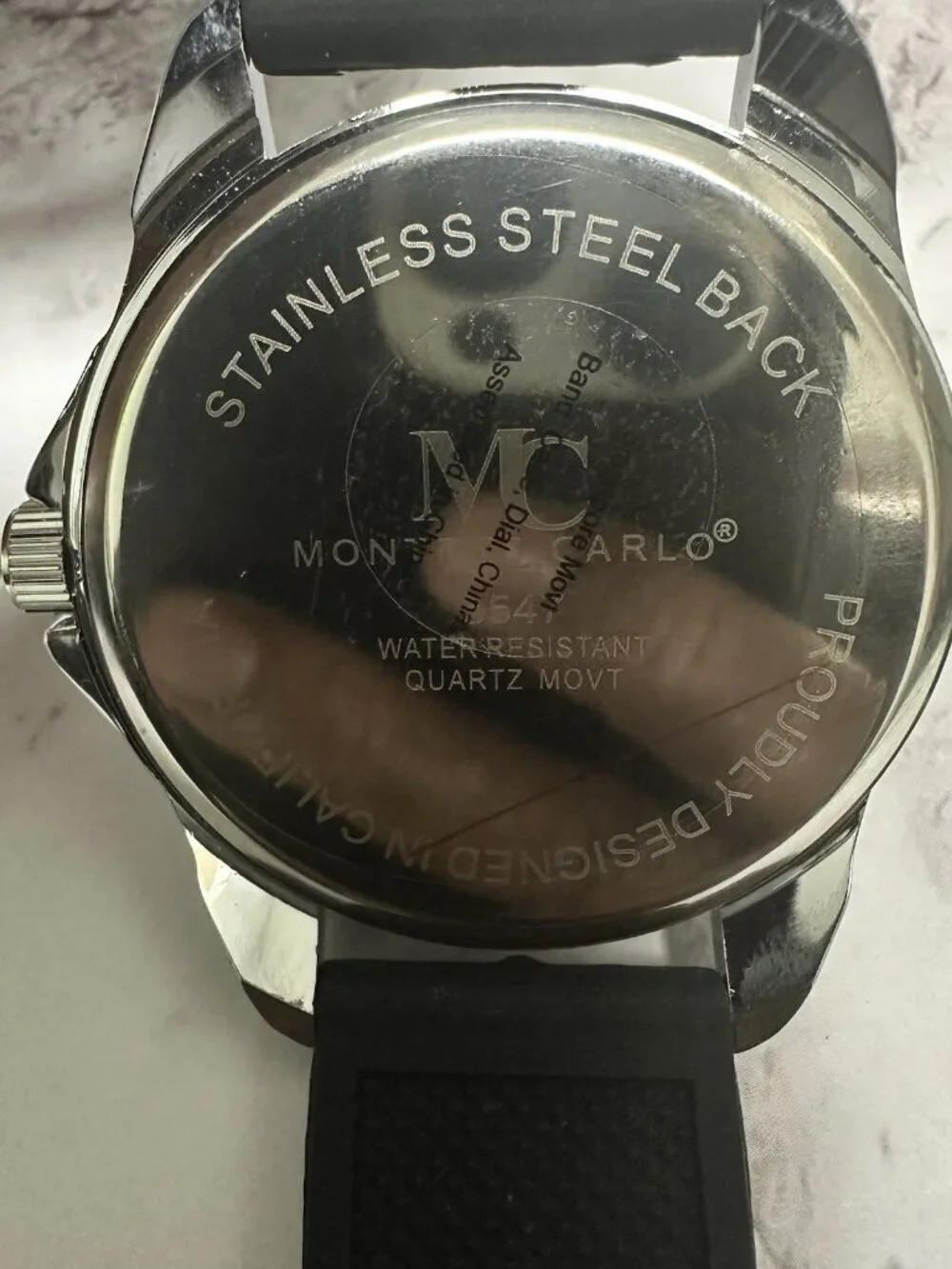 Montres Carlo Watch Men Silver Tone Black Silicone Band 50MM New Battery 10